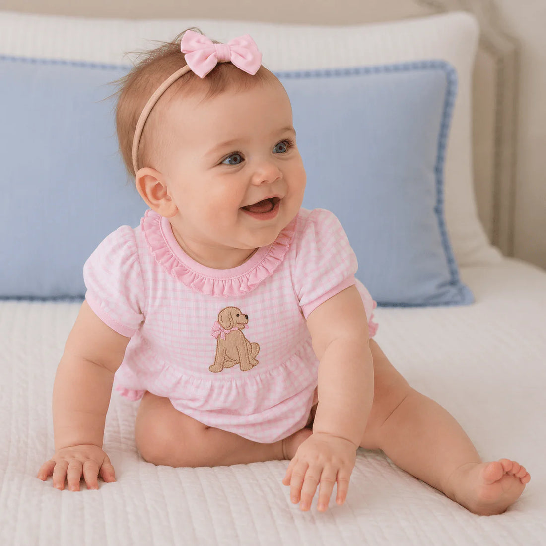 Magnolia Baby Puppy Playtime Applique Ruffle Bubble - Pink