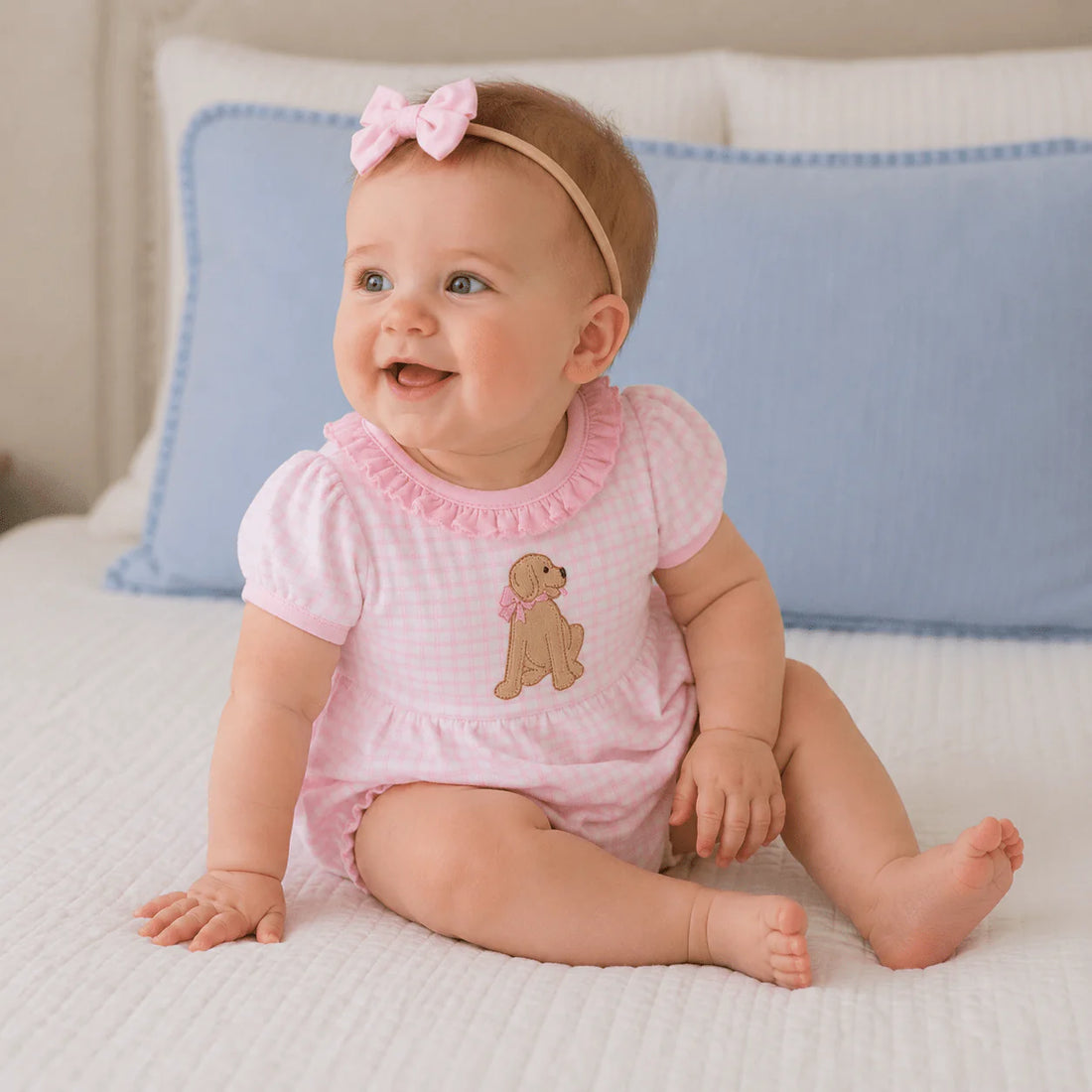 Magnolia Baby Puppy Playtime Applique Ruffle Bubble - Pink
