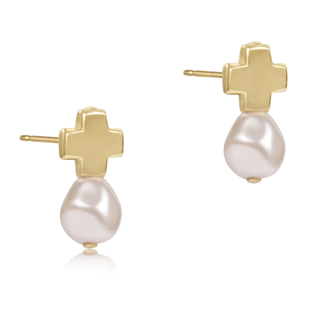 Enewton Signature Cross Small Gold Stud Pearl