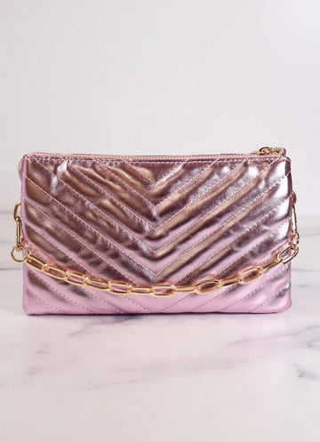 Caroline Hill Sherman Quilted Crossbody - Metallic Rose