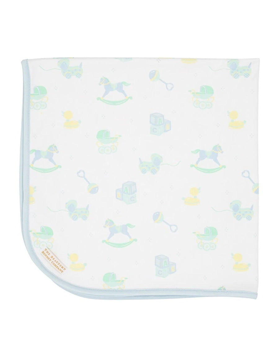 Beaufort Bonnet Baby Buggy Blanket- Something for Baby Blue With Buckhead Blue
