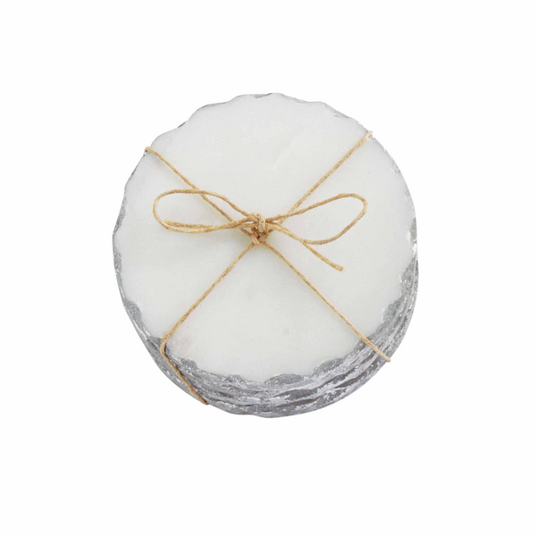 Mud Pie Marble Silver Foil Coaster Set