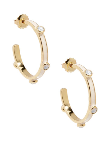 Enamel Hoop Earring with Crystals - Cream