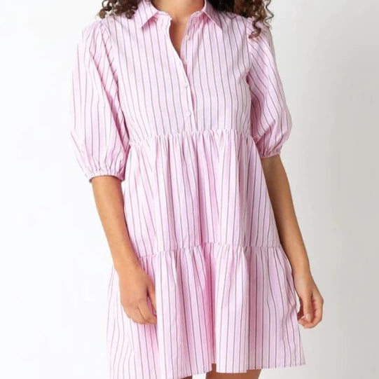 Olivaceous Freya Pink Stripe Mini Dress