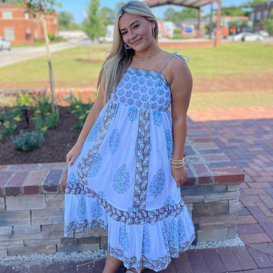 oliphant midi dress Oliphant Cinched Flirty Midi Dress, Solana Blue