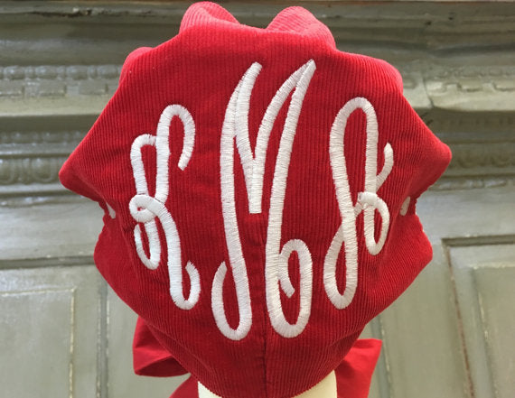 Monogrammed Red Corduroy Bonnet
