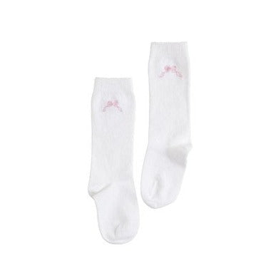 Little English Embroidered Knee High Socks - Pink Bow